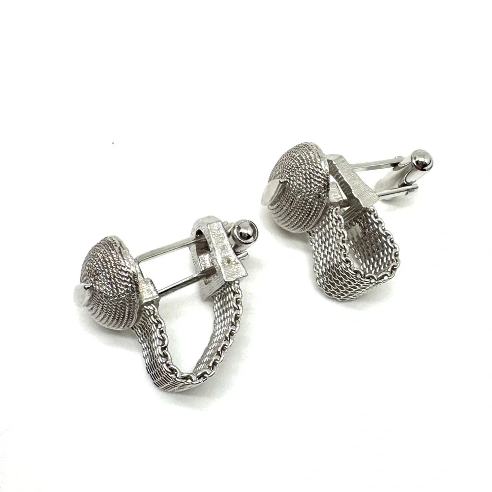 Vintage SWANK Silver Mesh Oval Foldover Cufflinks